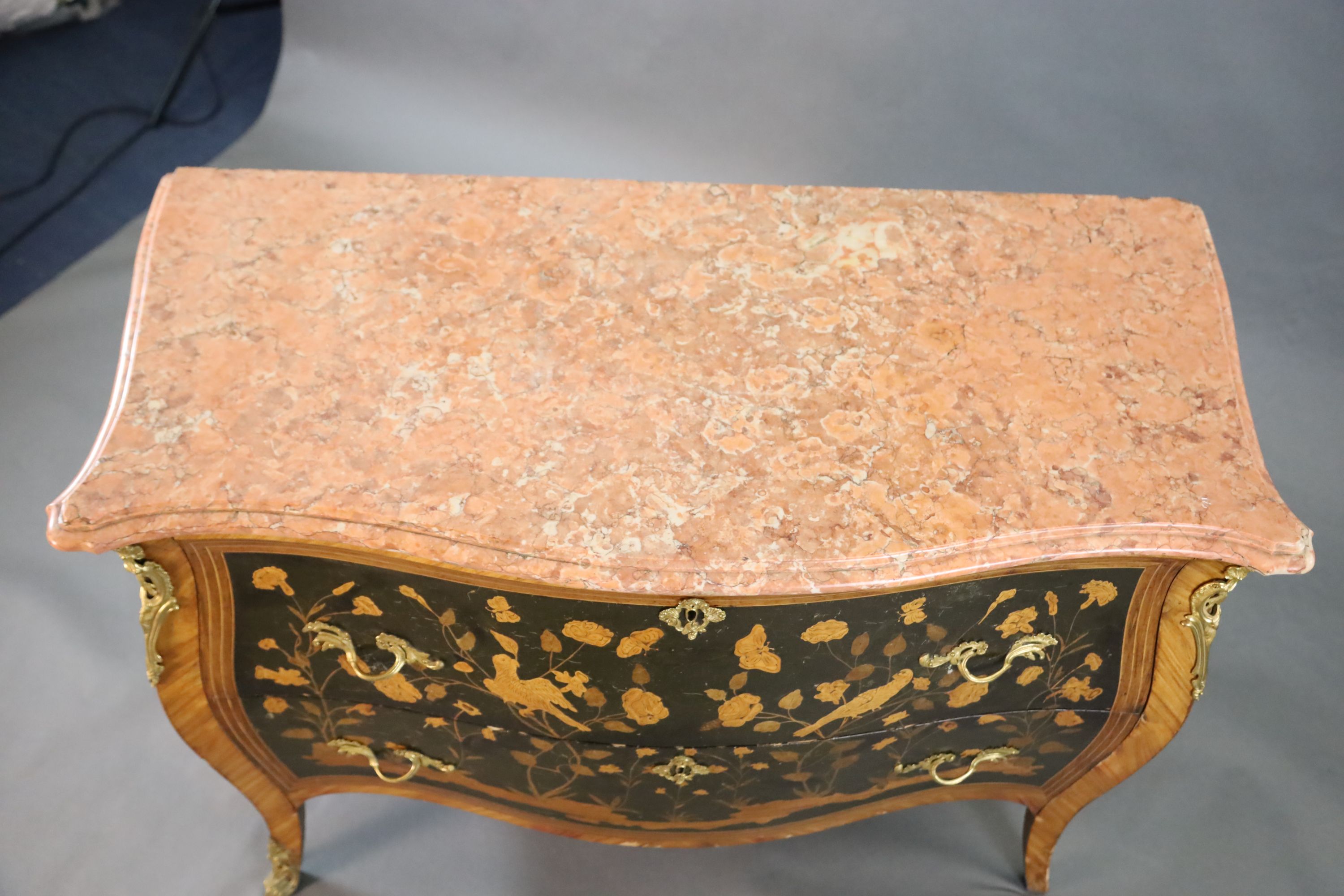 A French Louis XV style kingwood and ormolu mounted serpentine bombe commode, W.4ft D.2ft H.2ft 11in.